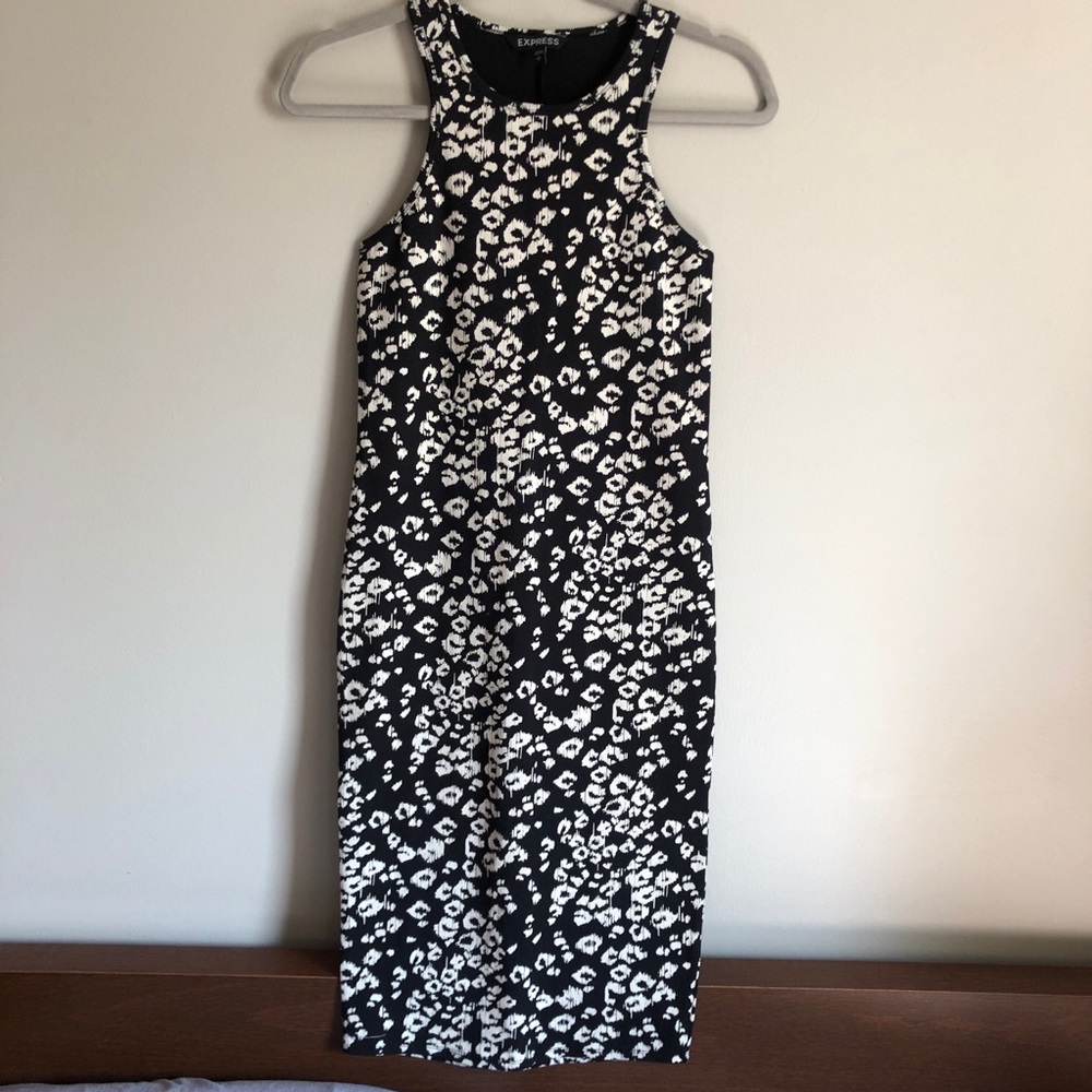 Express Black and White Cheetah Midi Bodycon Dress